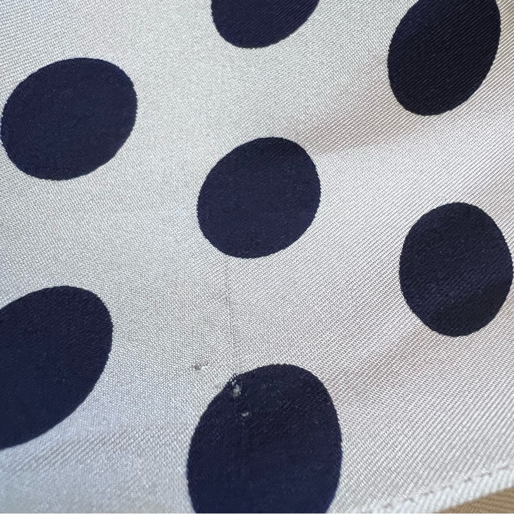 Lauren Ralph Lauren 100% Silk White and Navy Blue Polka Dot Scarf - Picture 11 of 11